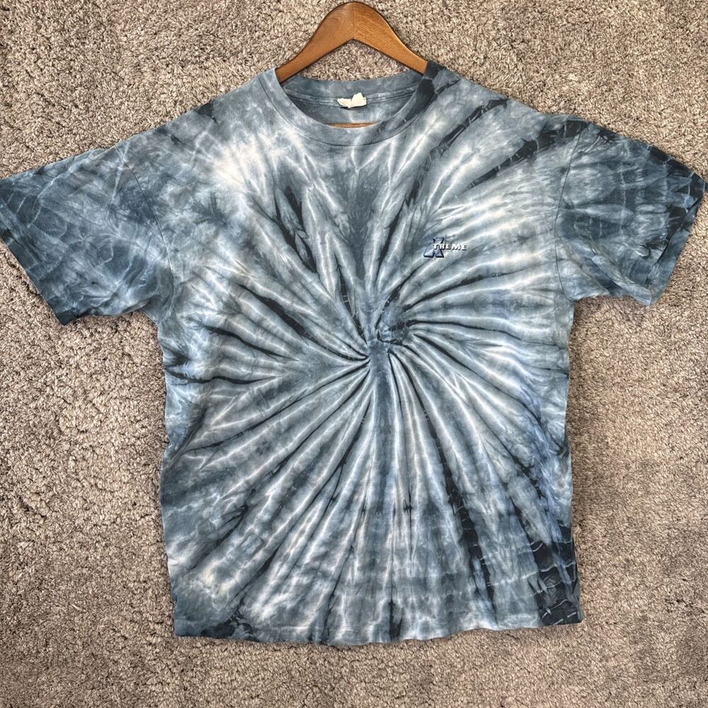 Vintage Xtreme Tie Dye Single Stitch T Shirt Blue 90s Embroidered Logo No Size
